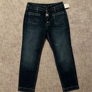 Dark denim high rise slim capri style jeans